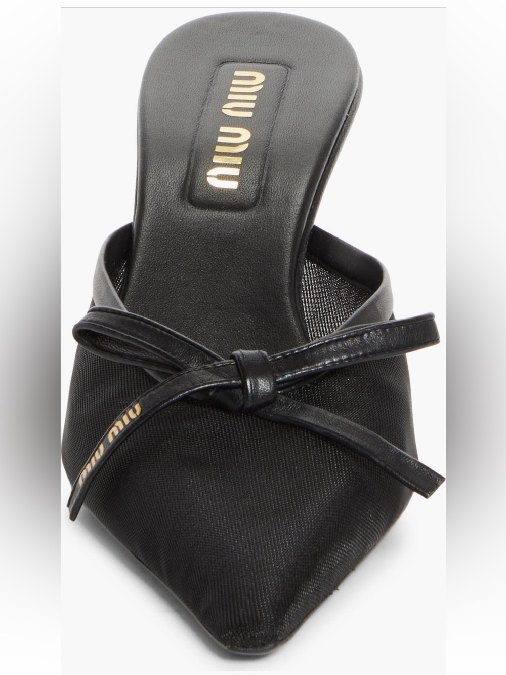 Authentic Miu Miu Black Leather Bow Mesh Fabric 55mm Kitten Heel Mule 8.5US 38EU - Picture 4 of 12